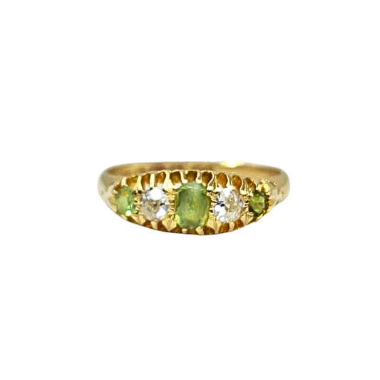 18ct Yellow Gold Peridot & Diamond Band Ring