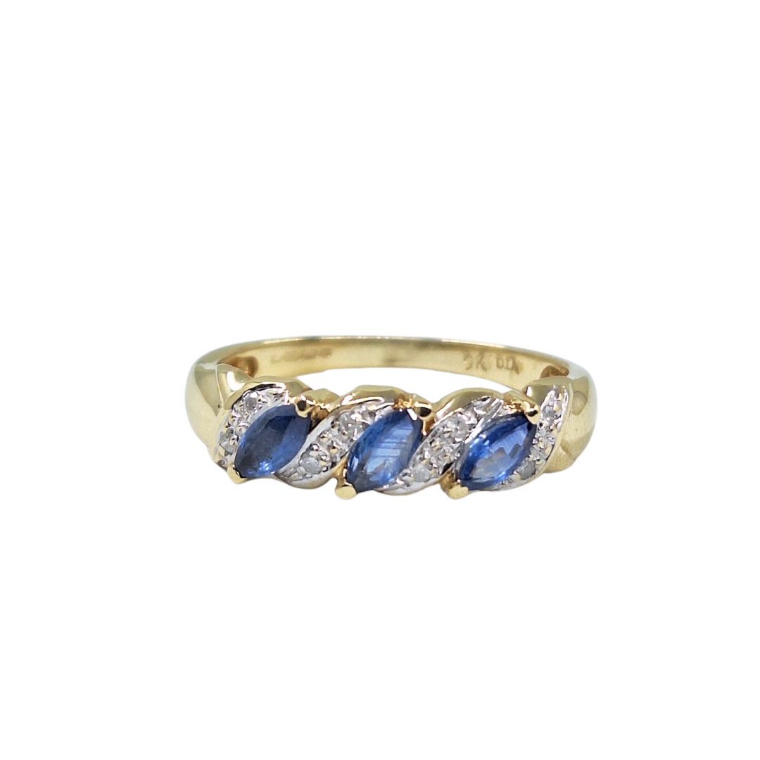 9ct Yellow Gold Sapphire & Diamond Band Ring