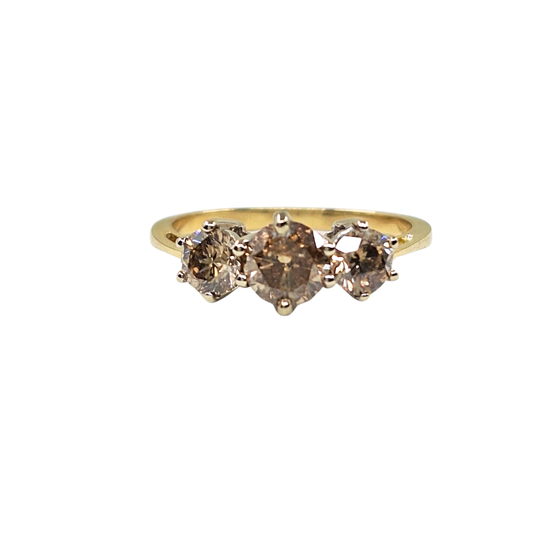 18ct Yellow Gold Champagne Diamond 3 Stone Ring 1.33ct