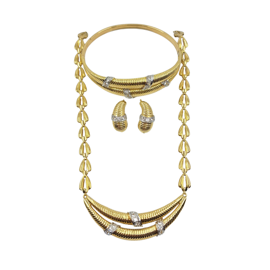 18ct Yellow Gold Necklace ,Bangle & Earrings CZ Set