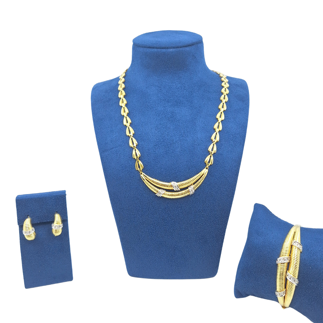 18ct Yellow Gold Necklace ,Bangle & Earrings CZ Set