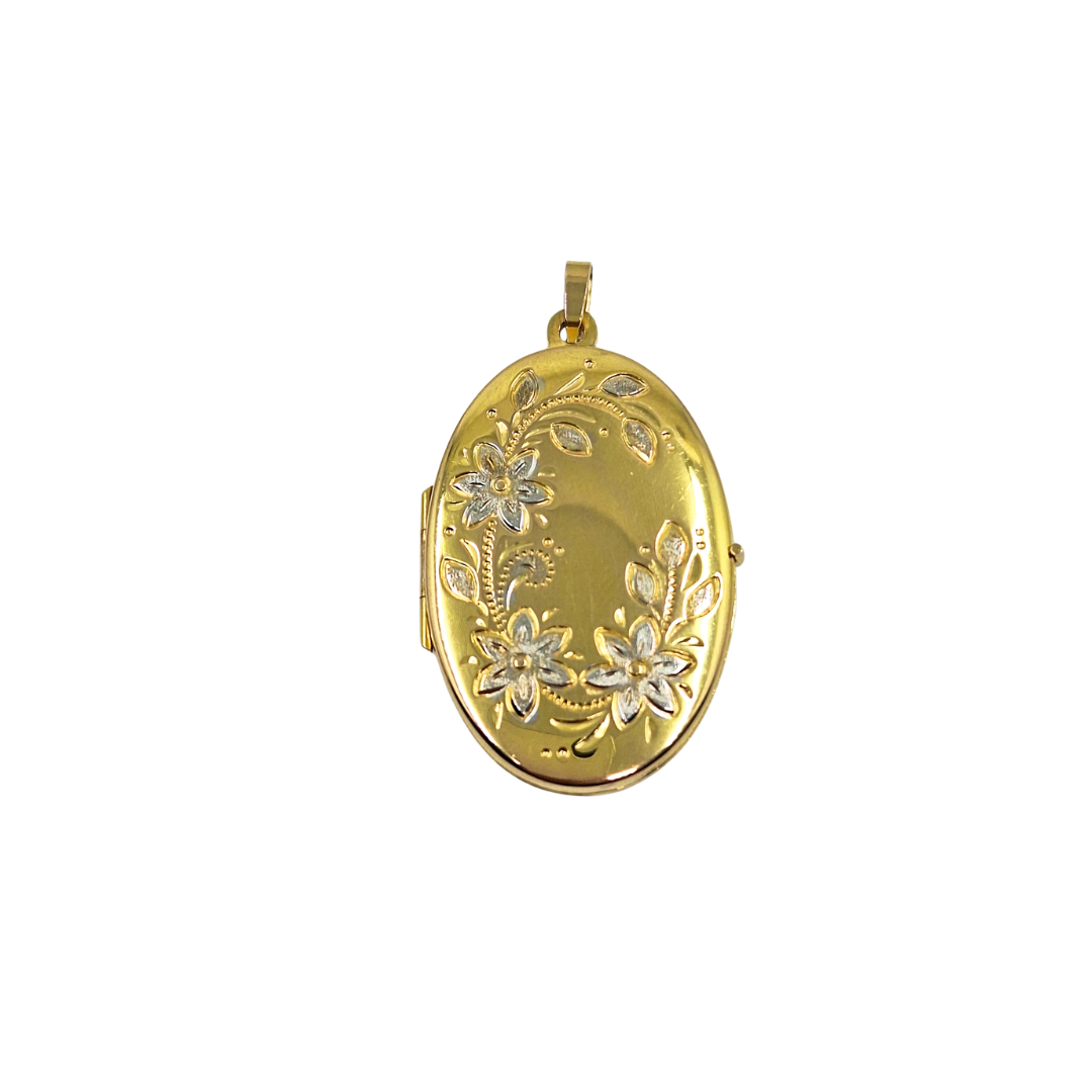 9ct 2 Colour Engraved Oval Locket
