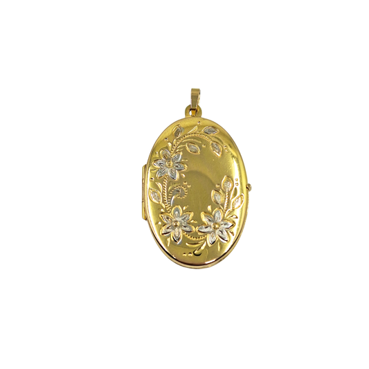 9ct 2 Colour Engraved Oval Locket