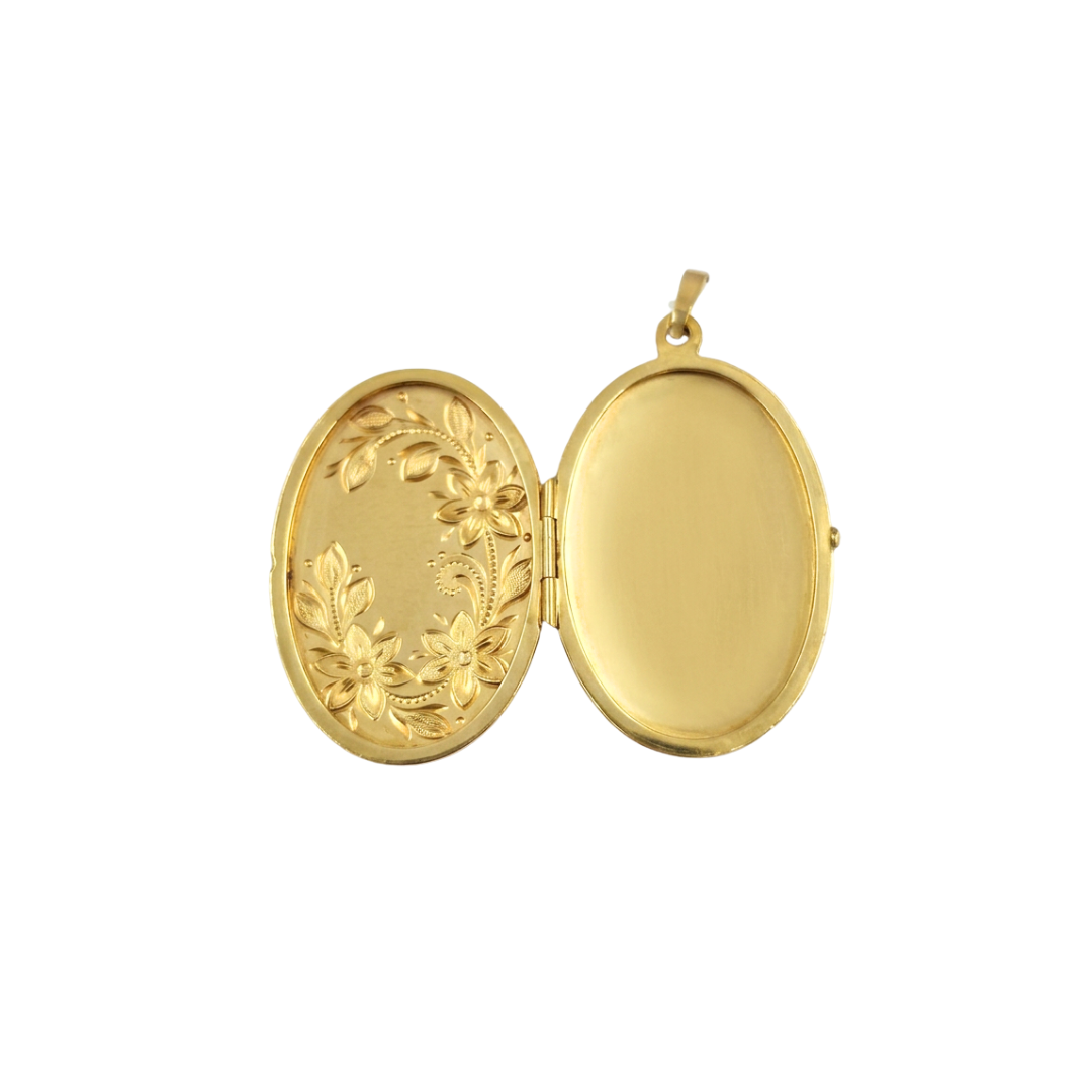 9ct 2 Colour Engraved Oval Locket