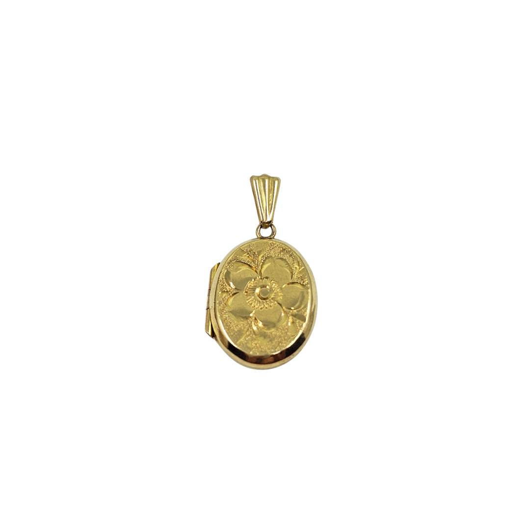 9ct Yellow Gold Engraved Flower Locket