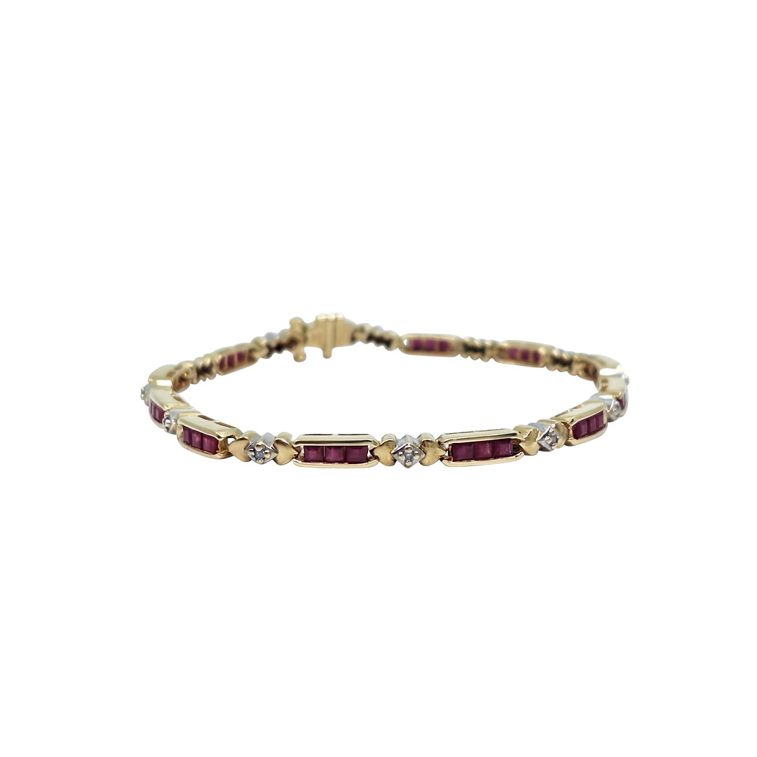 9ct Yellow Gold Ruby & Diamond Bracelet 7"