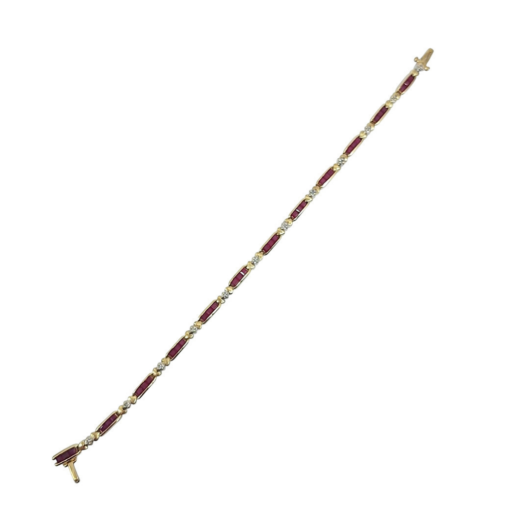 9ct Yellow Gold Ruby & Diamond Bracelet 7"