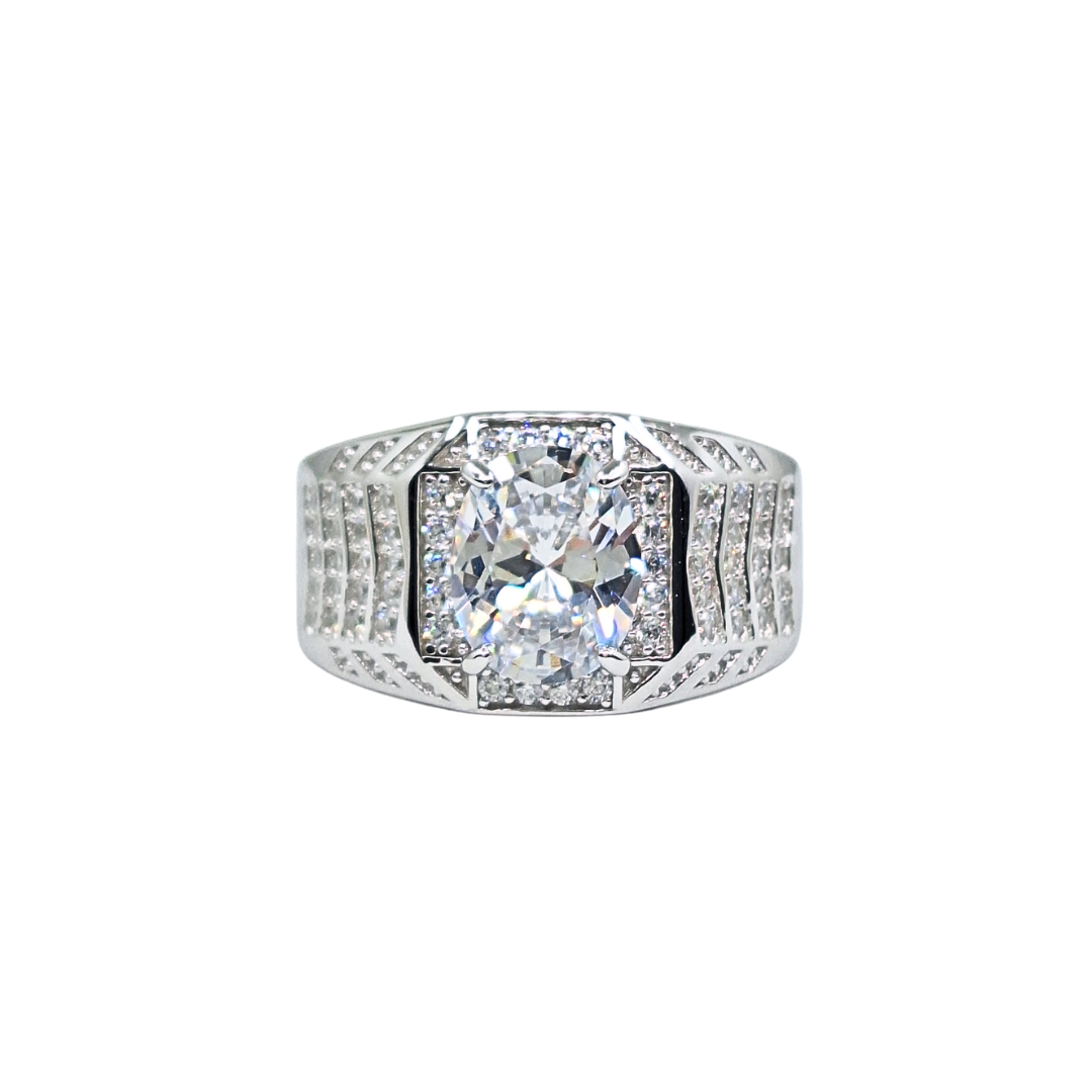Silver Cubic Zirconia Gents Ring