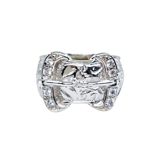 Silver Cubic Zirconia Engraved Buckle Ring