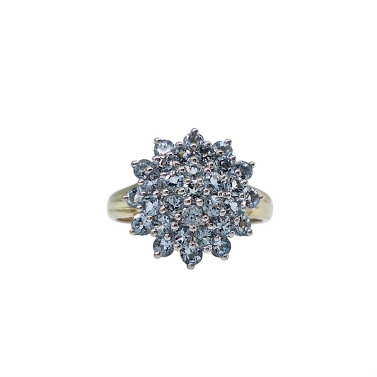 9ct Yellow Gold Aquamarine Cluster Ring