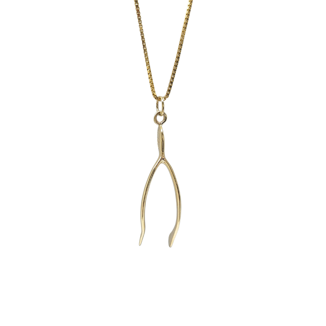 9ct Yellow Gold Wishbone Pendant 28"