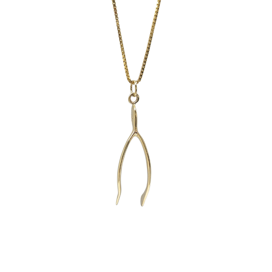 9ct Yellow Gold Wishbone Pendant 28"