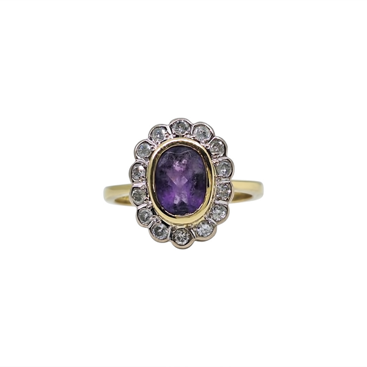 18ct Yellow Gold Amethyst & Diamond Ring