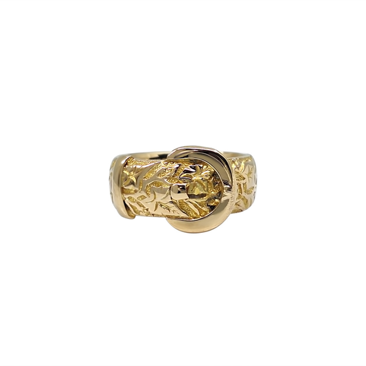 18ct Yellow Gold Patterned Buckle Ring