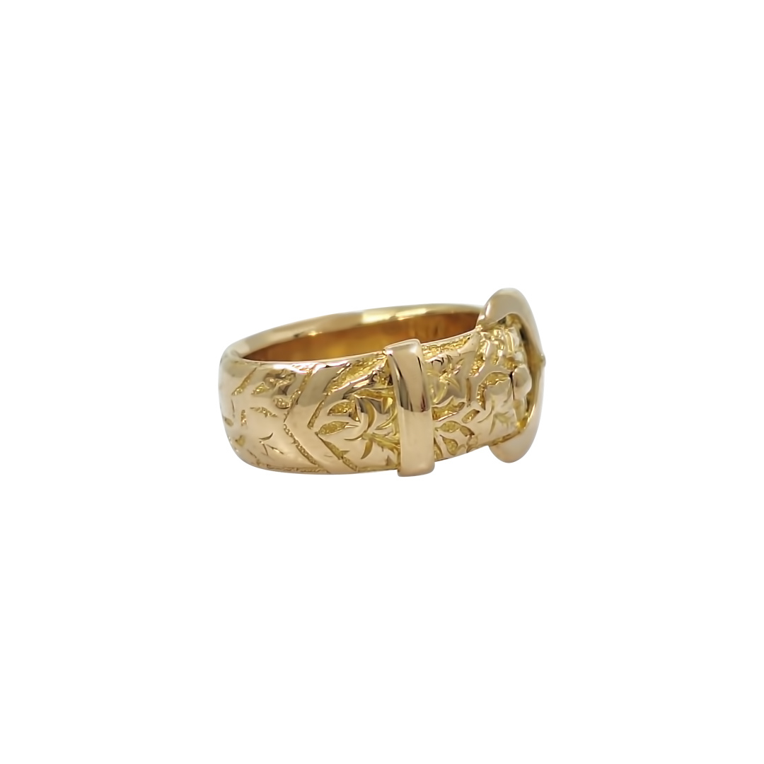 18ct Yellow Gold Patterned Buckle Ring
