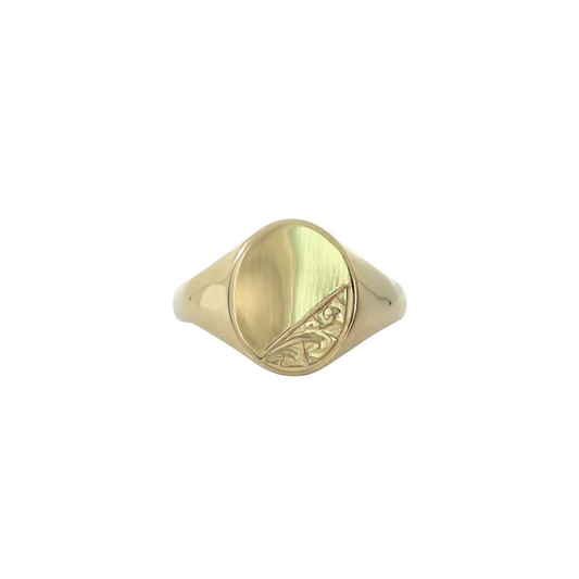 9ct Yellow Gold Oval Engraved Signet Ring