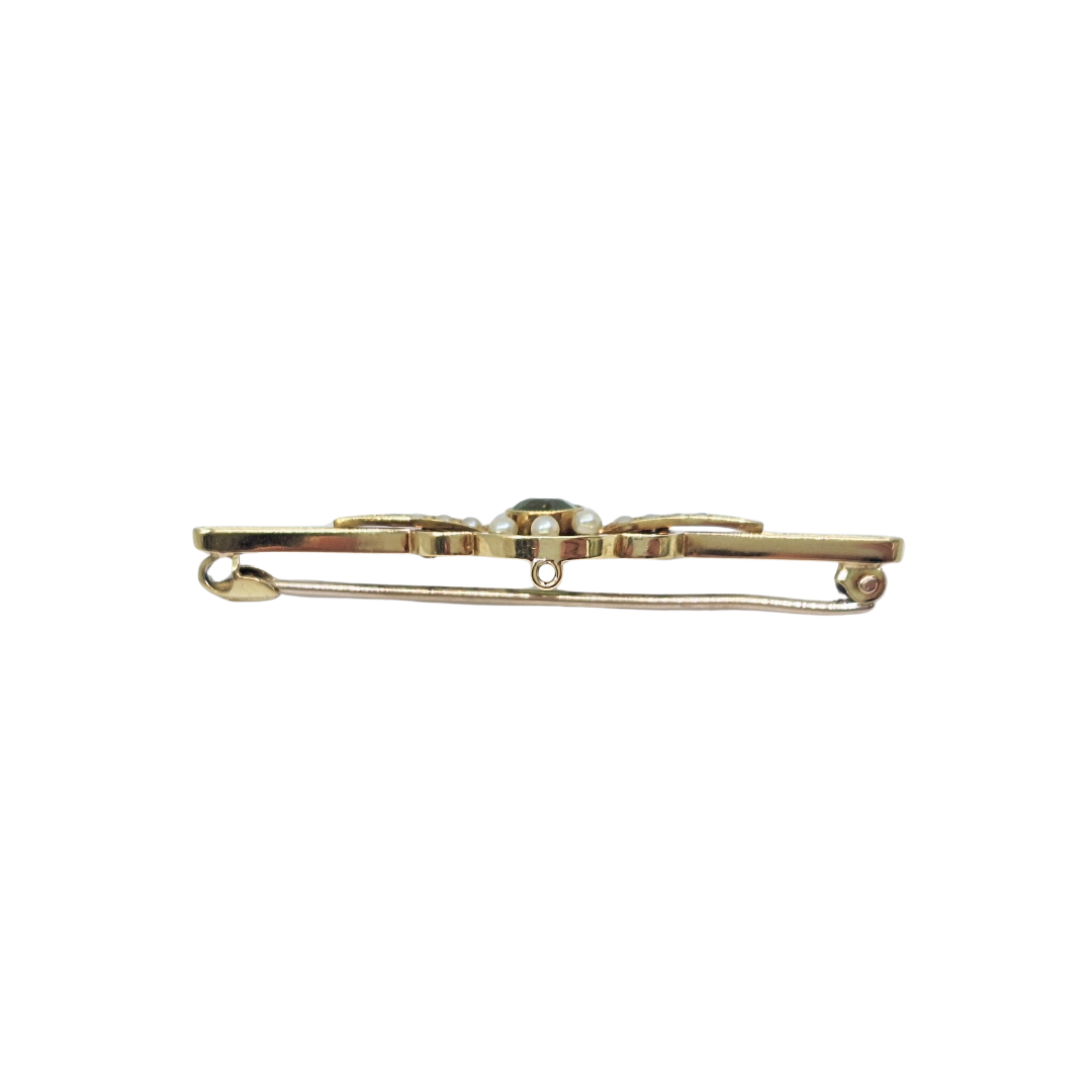 15ct Yellow Gold Peridot & Pearl Brooch