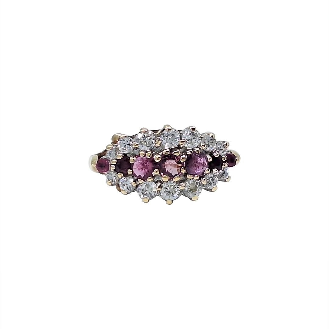 9ct Yellow Gold Pink Gemstone & CZ Ring