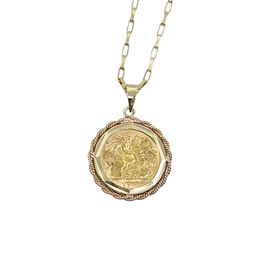 Half Sovereign Pendant 1893 & Belcher Chain 36"