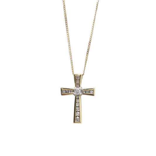 9ct Yellow Gold Diamond Set Cross Pendant 0.25ct