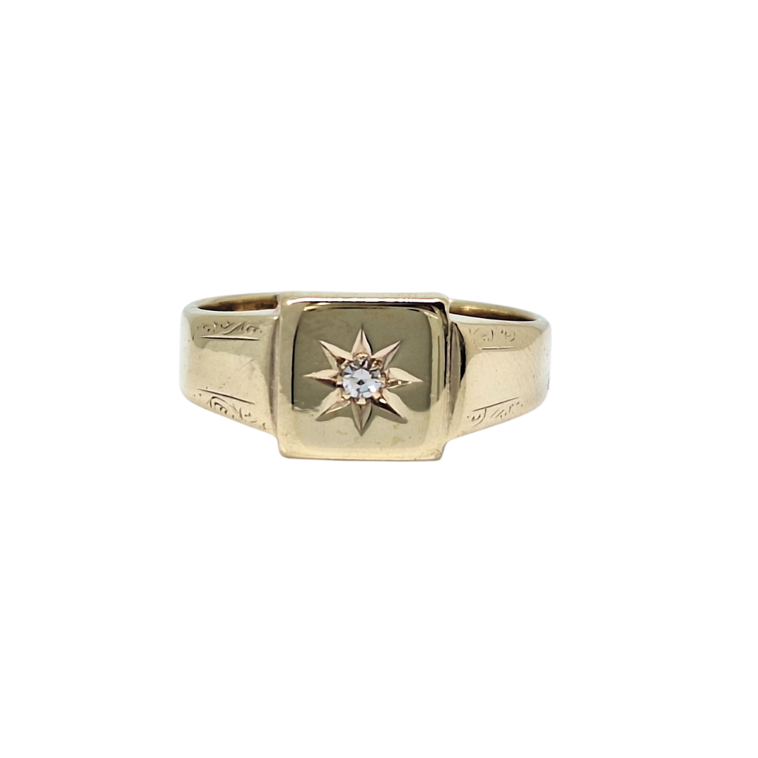 9ct Yellow Gold Diamond Signet Ring