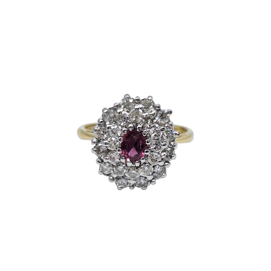 18ct Yellow Gold Ruby & Diamond Cluster Ring