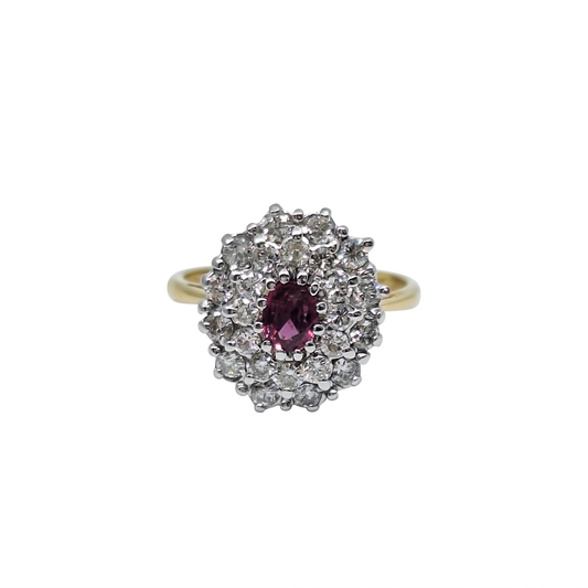 18ct Yellow Gold Ruby & Diamond Cluster Ring