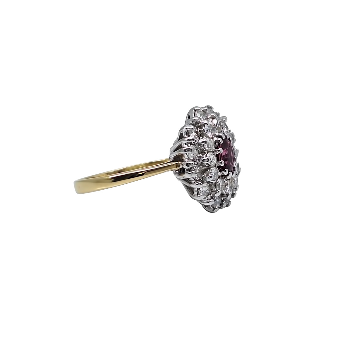 18ct Yellow Gold Ruby & Diamond Cluster Ring