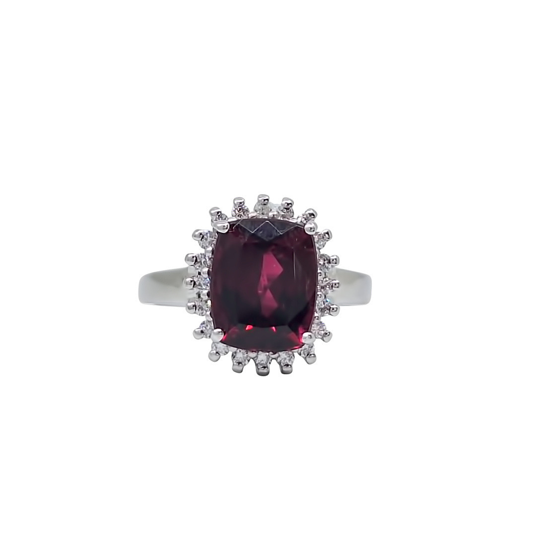 18ct White Gold Red Gemstone & Diamond Ring
