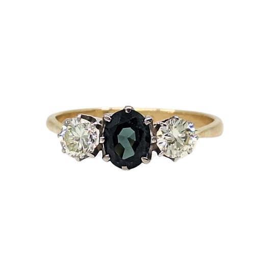 18ct Yellow Gold Sapphire & Diamond Three Stone Ring