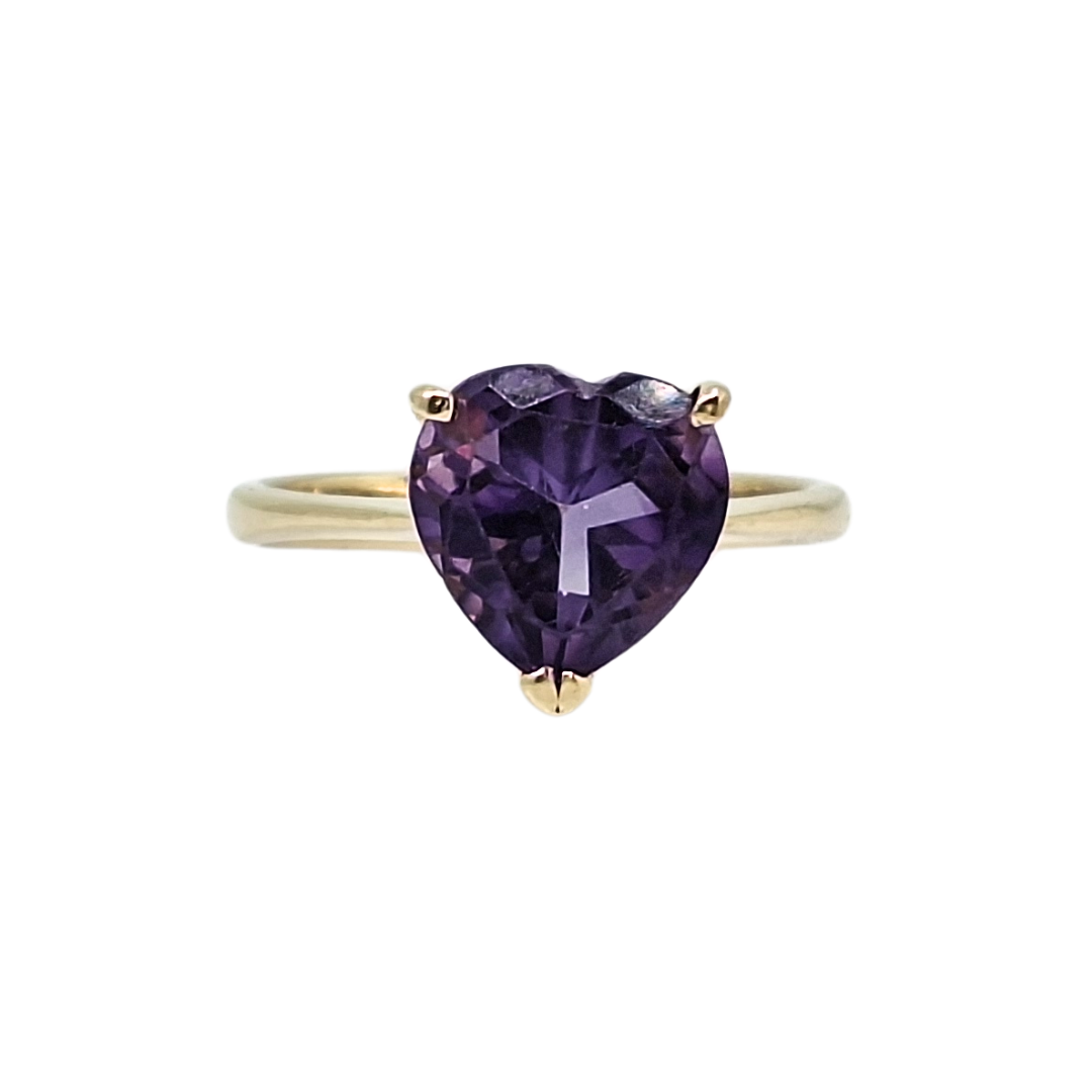 14ct Yellow Gold Amethyst Heart Ring