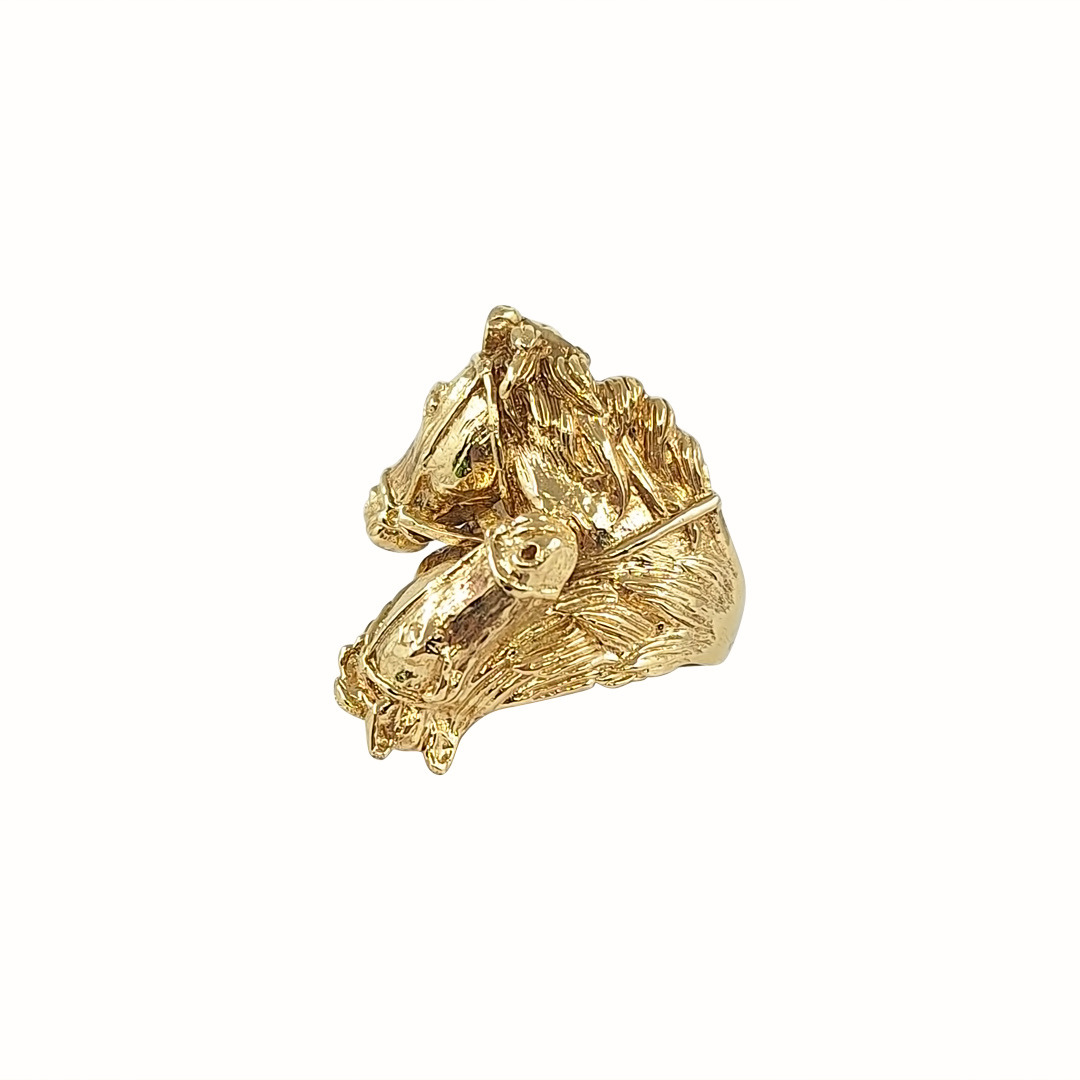 9ct Yellow Gold Double Horse Head Ring