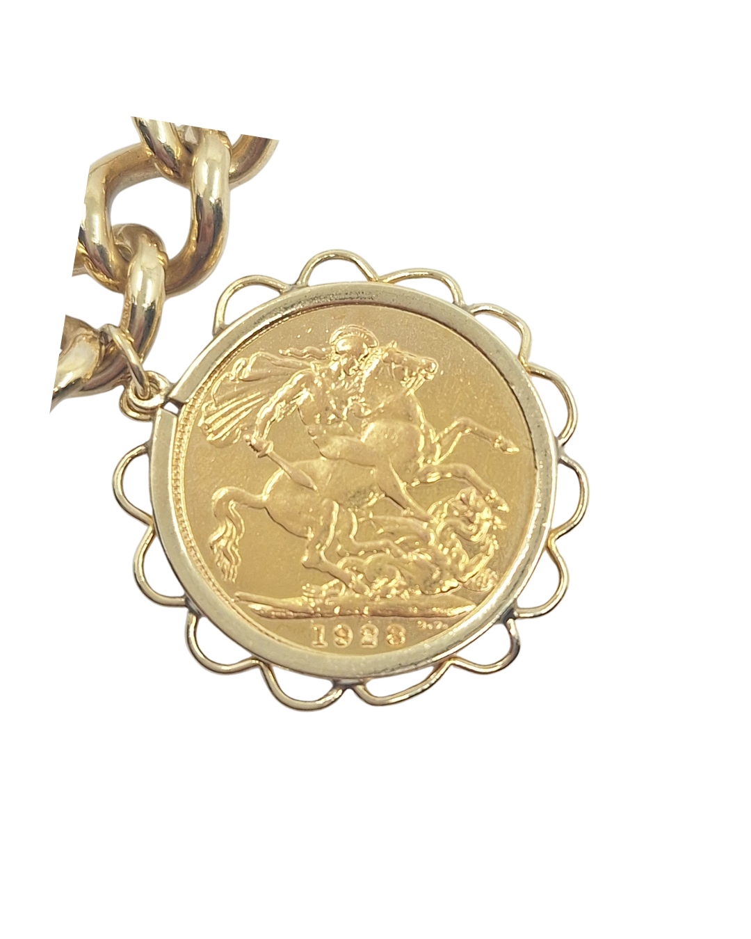 9ct Yellow Gold Heart Lock Bracelet With Three Full Sovereigns