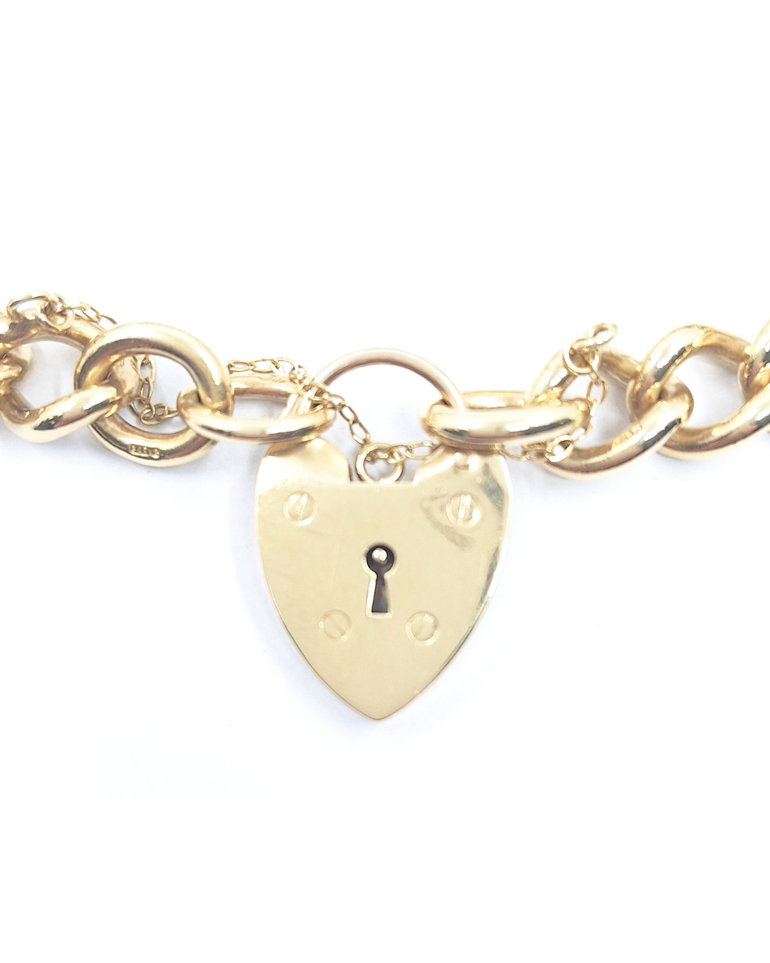 9ct Yellow Gold Heart Lock Bracelet With Three Full Sovereigns