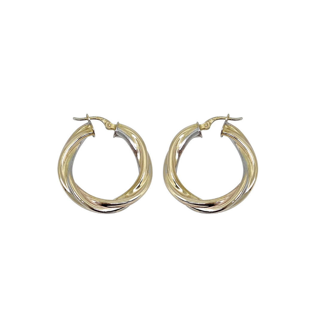 9ct Three Colour Gold Twist Hoops