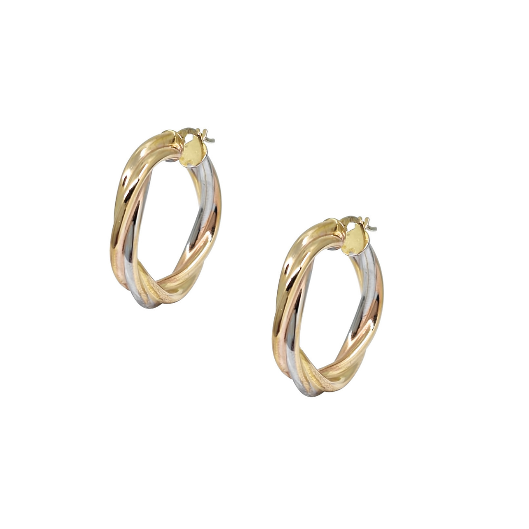 9ct Three Colour Gold Twist Hoops
