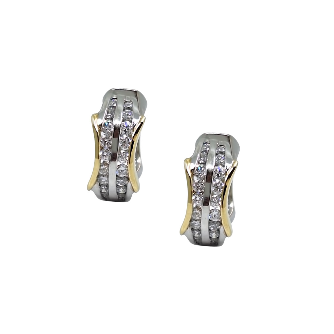 18ct Two Colour Gold Diamond Hoops
