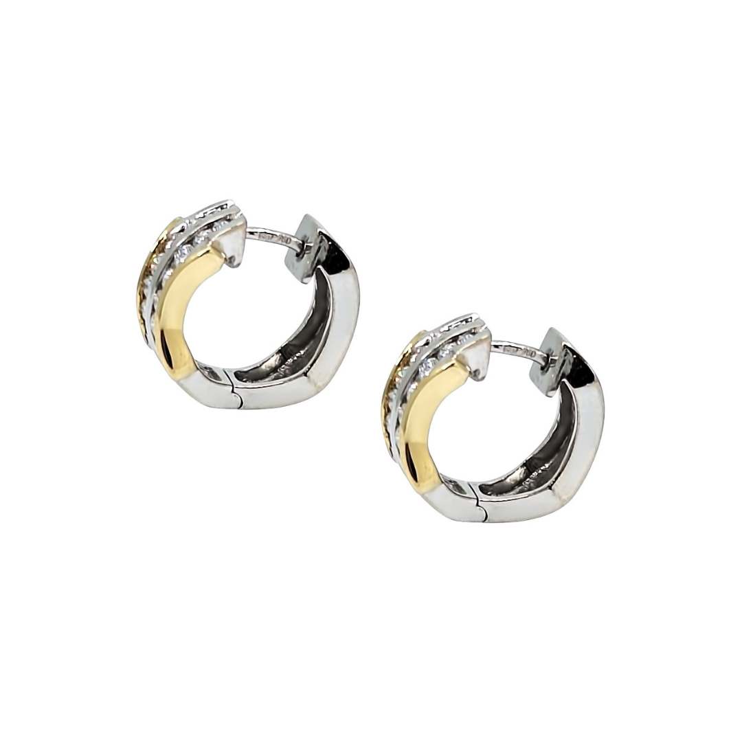 18ct Two Colour Gold Diamond Hoops