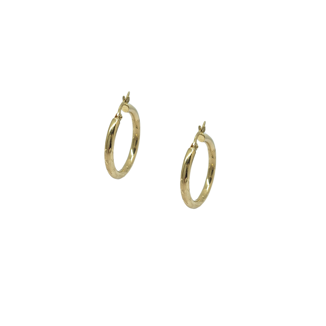 14ct Yellow Gold Patterend Creole Hoops