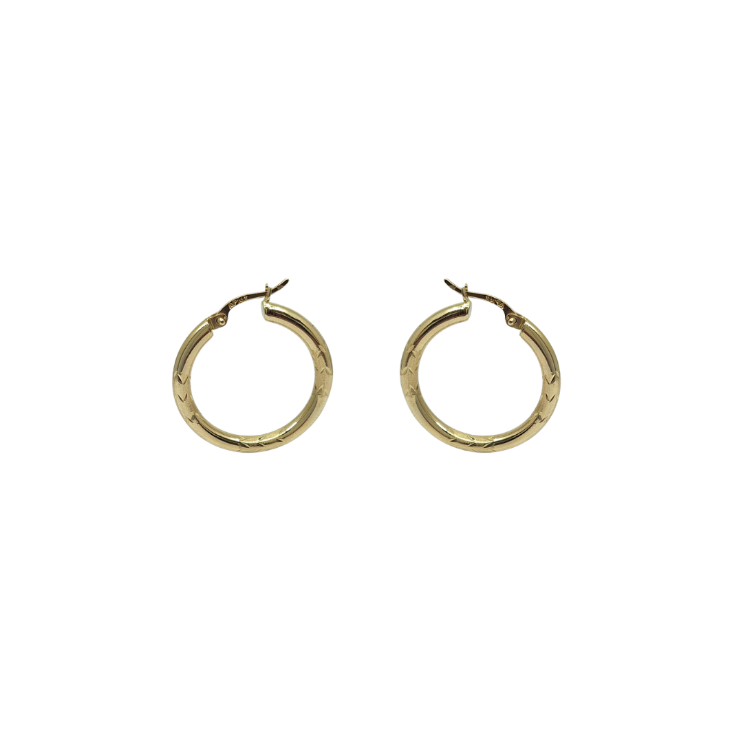 14ct Yellow Gold Patterend Creole Hoops