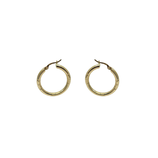 14ct Yellow Gold Patterend Creole Hoops