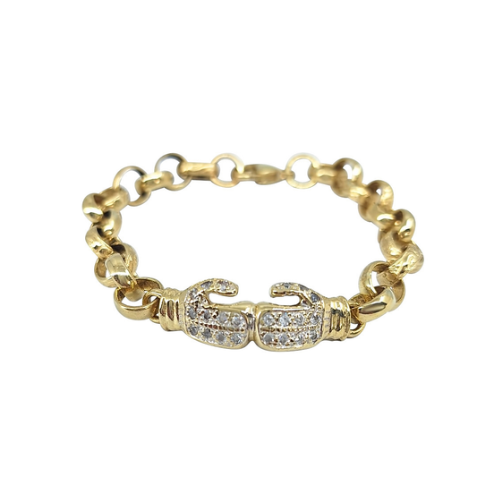 9ct Yellow Gold Child CZ Boxing Glove Bracelet 6.5"