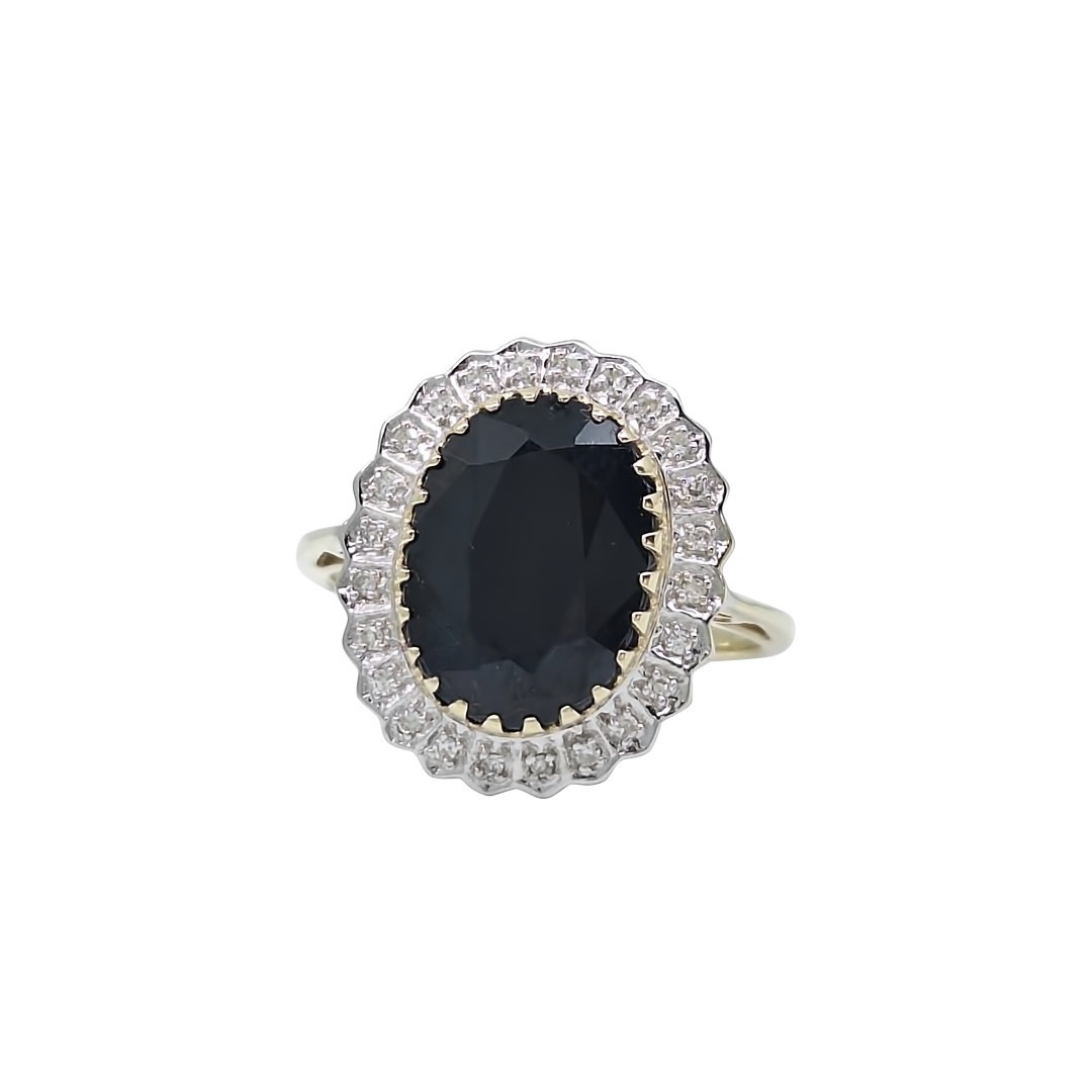9ct Yellow Gold Sapphire & Diamond Cluster Ring