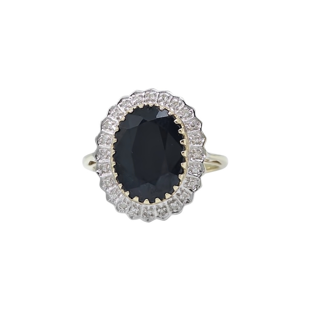 9ct Yellow Gold Sapphire & Diamond Cluster Ring