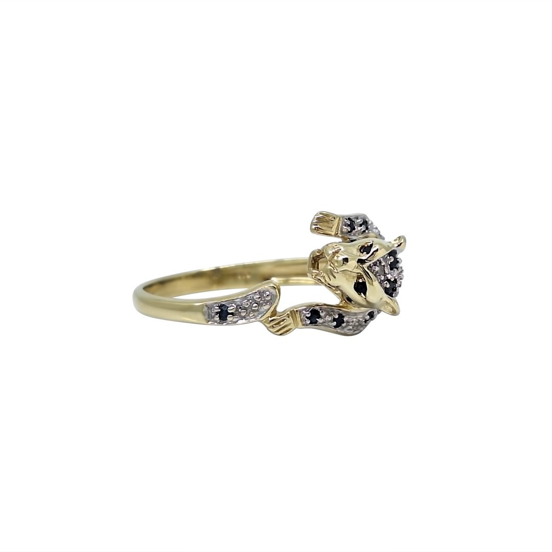 9ct Yellow Gold Sapphire Panther Ring