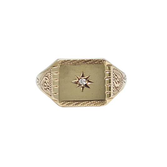 9ct Yellow Gold Diamond Signet Ring