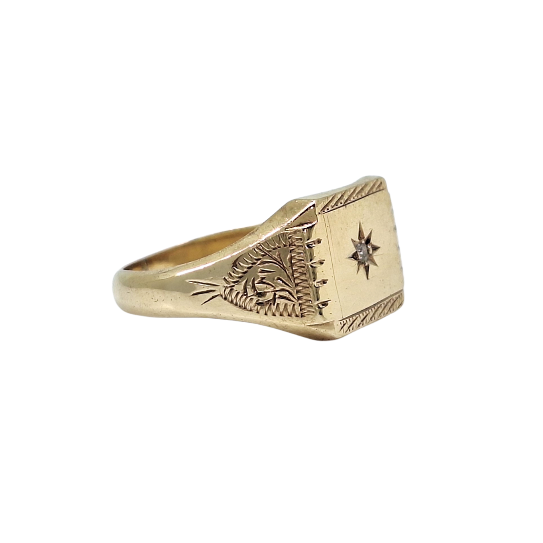 9ct Yellow Gold Diamond Signet Ring