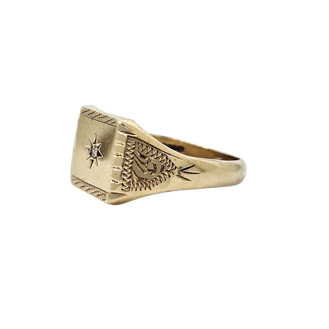 9ct Yellow Gold Diamond Signet Ring