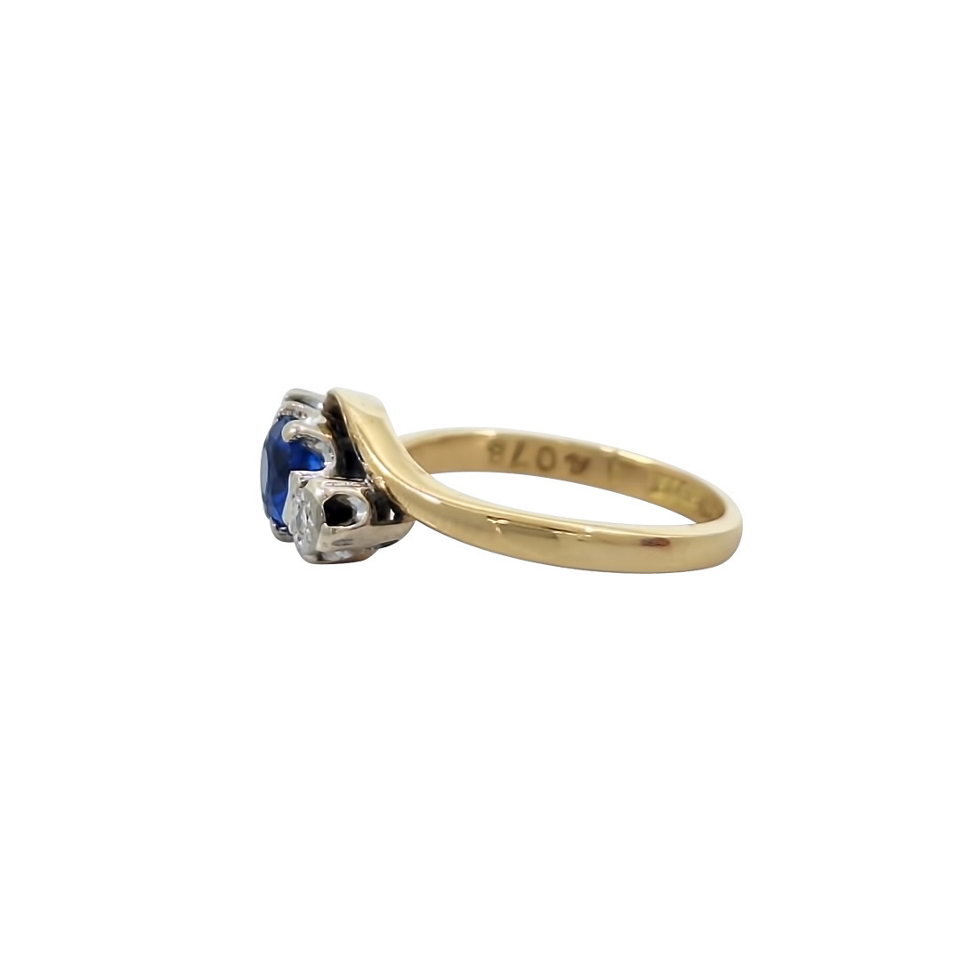 18ct Yellow Gold Created Sapphire & Diamond Ring
