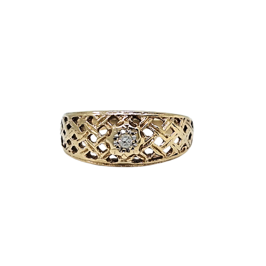 9ct Yellow Gold Diamond Lattice Ring